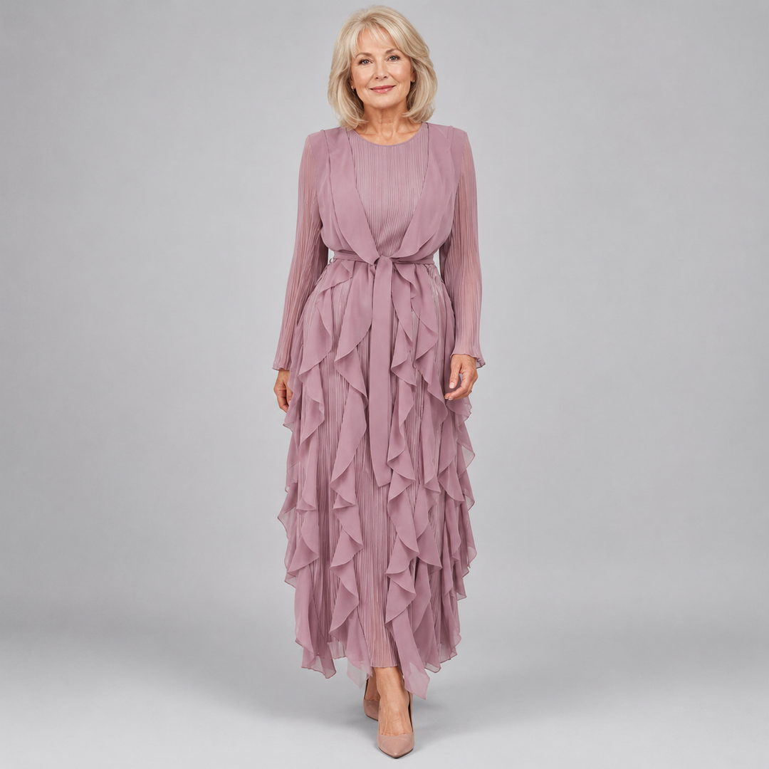 ROSEMARY | SATIN RUFFLE MAXI DRESS