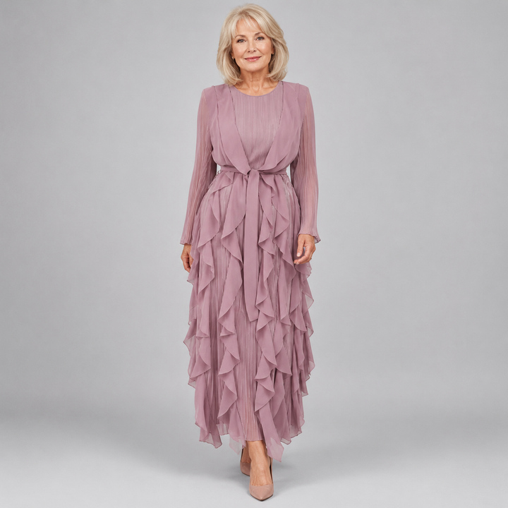 ROSEMARY | SATIN RUFFLE MAXI DRESS
