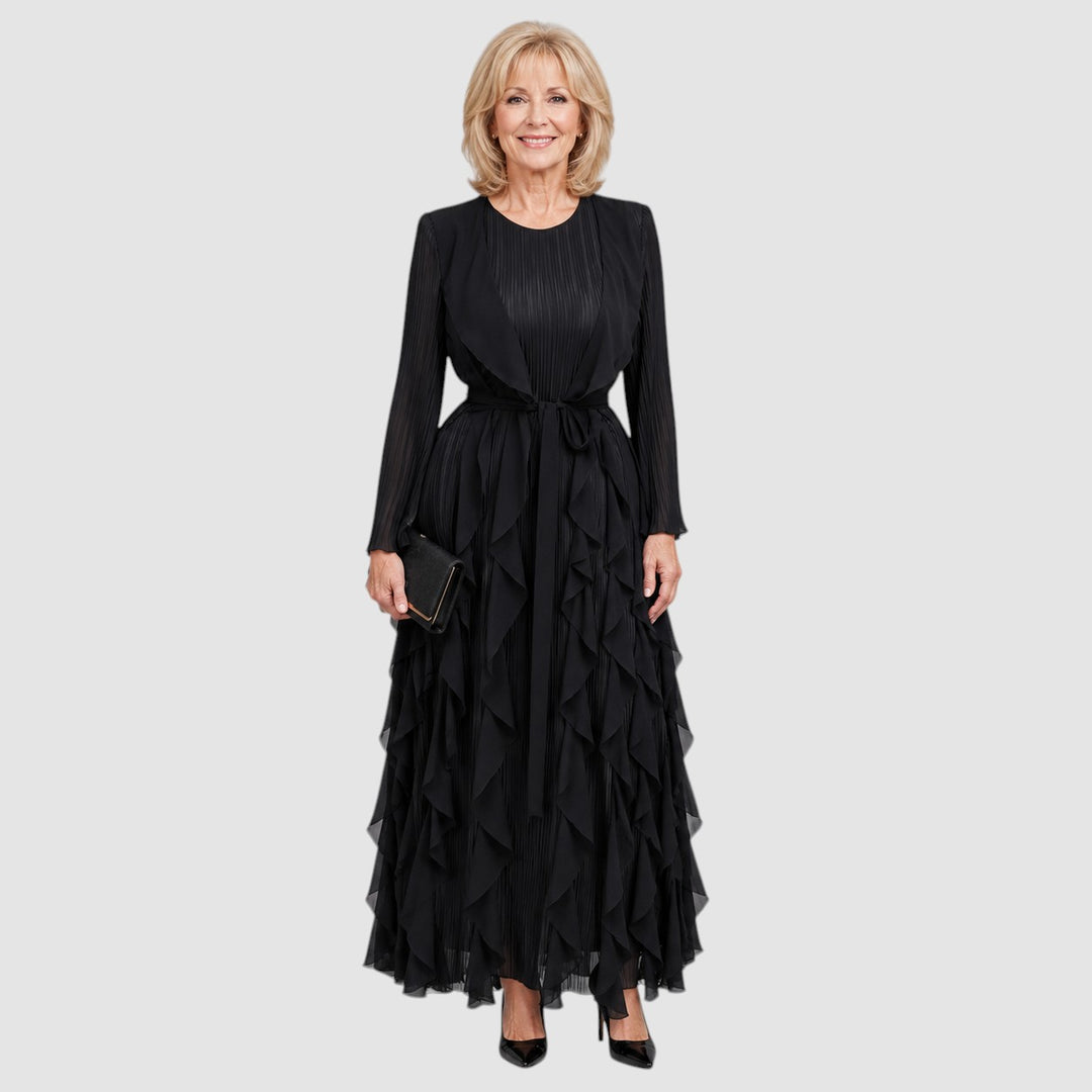 ROSEMARY | SATIN RUFFLE MAXI DRESS