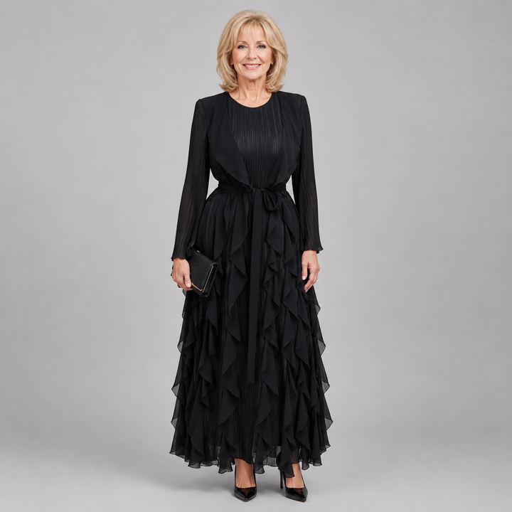 ROSEMARY | SATIN RUFFLE MAXI DRESS