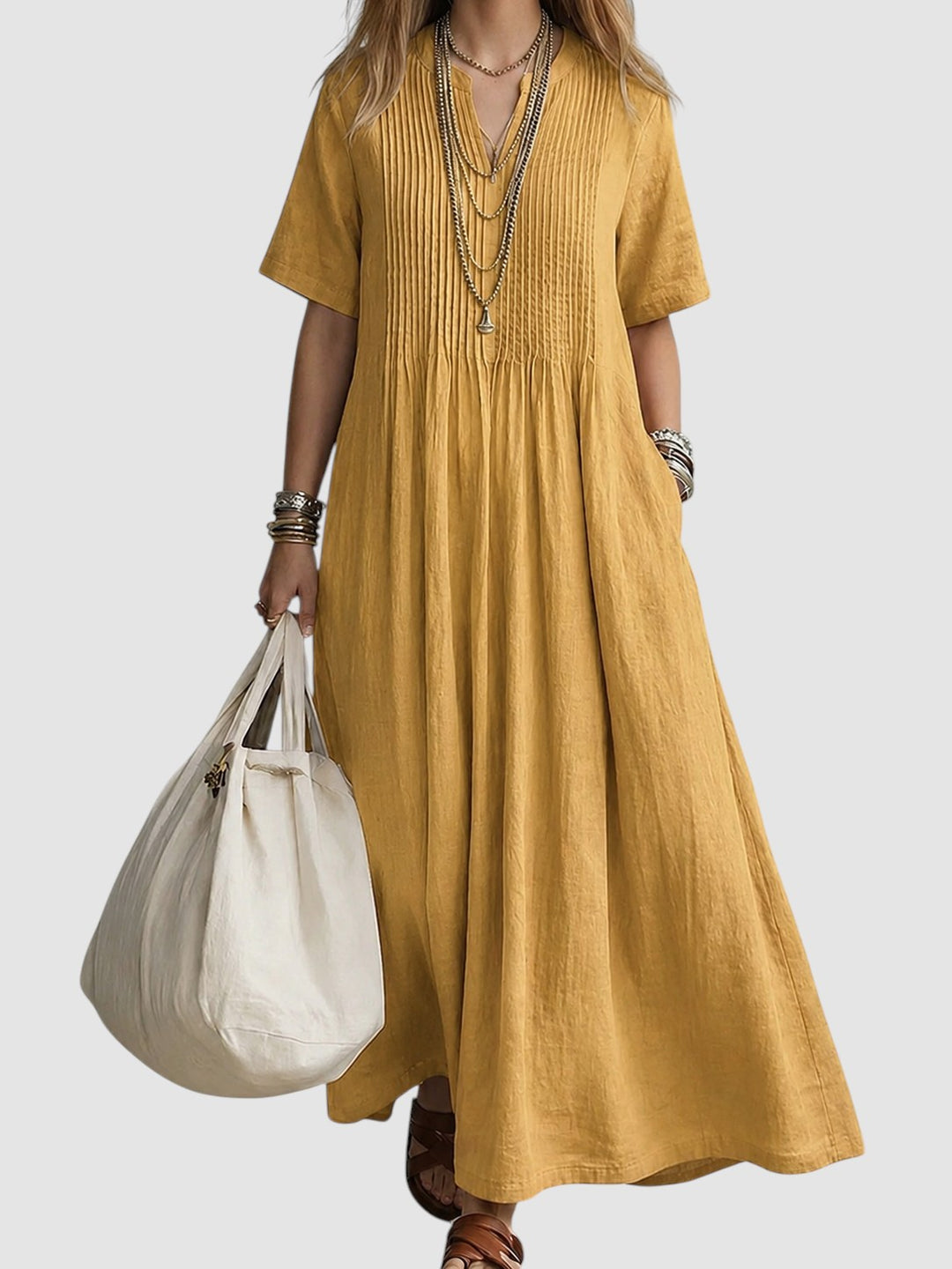 NAYELA | FLOWING PLEATED MIDI DRESS