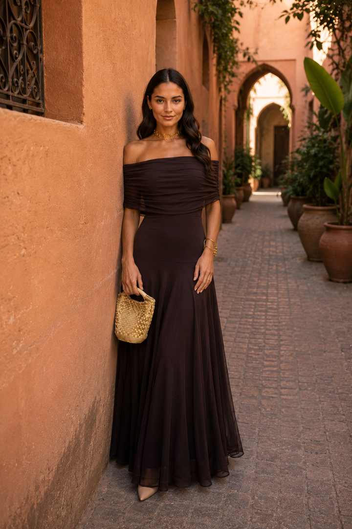 MIRELLA | CHOCOLATE BROWN FLOW DRESS