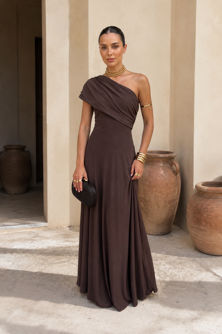 MIRELLA | CHOCOLATE BROWN FLOW DRESS