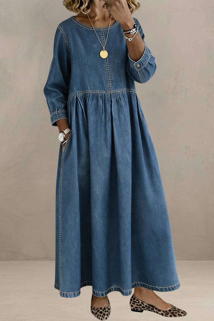 MARTINA | DENIM DRESS WITH ROUND NECK AND LONG SLEEVES