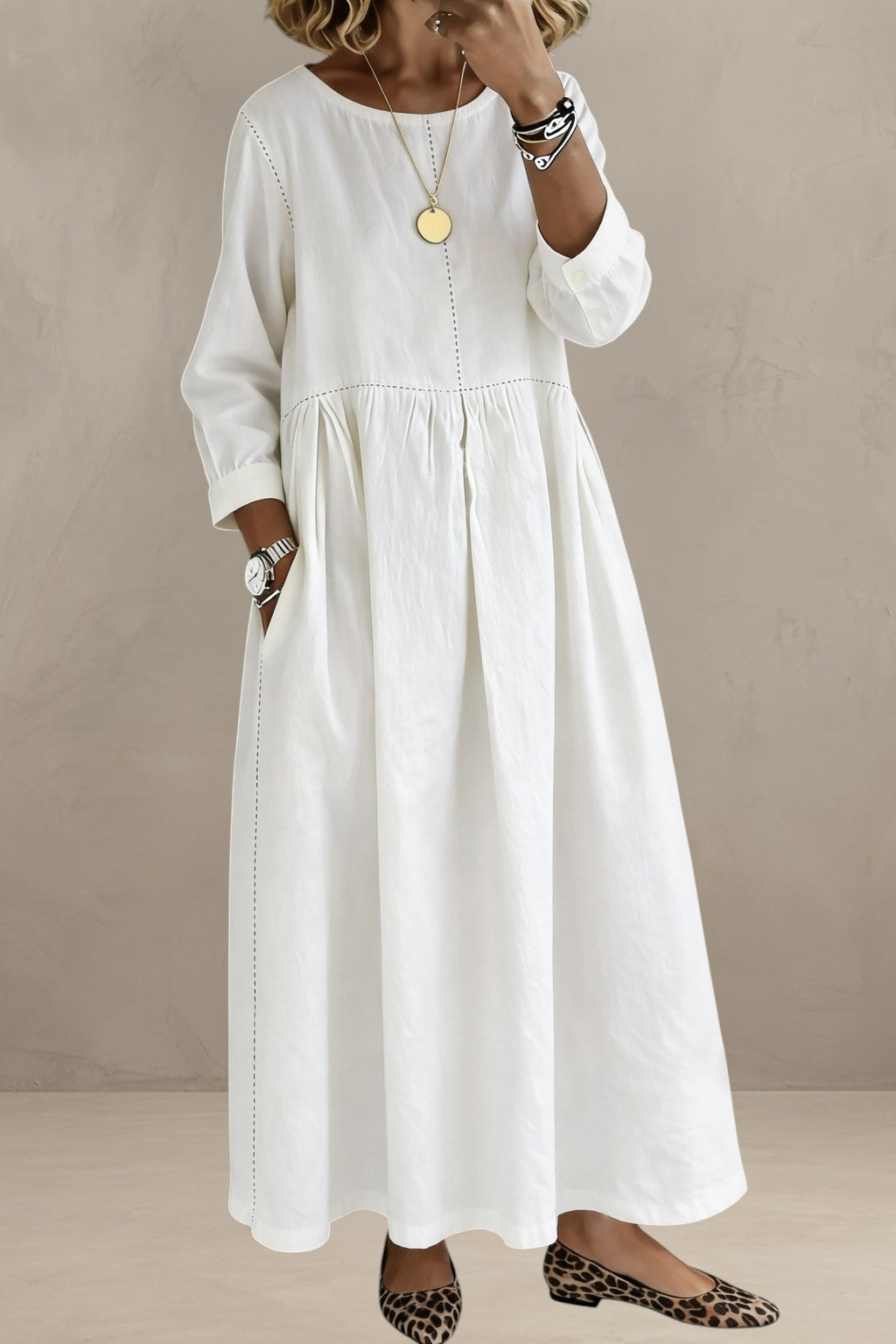 MARTINA | DENIM DRESS WITH ROUND NECK AND LONG SLEEVES