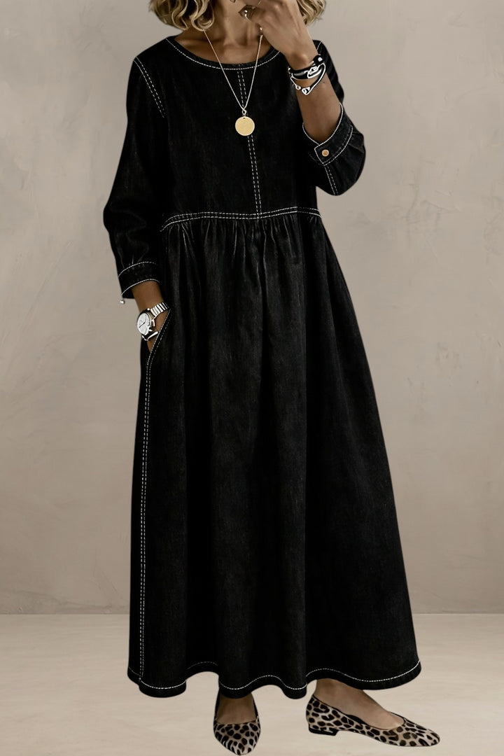 MARTINA | DENIM DRESS WITH ROUND NECK AND LONG SLEEVES