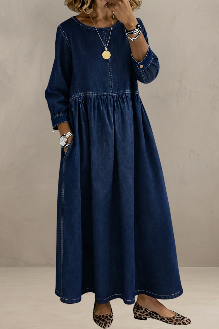 MARTINA | DENIM DRESS WITH ROUND NECK AND LONG SLEEVES