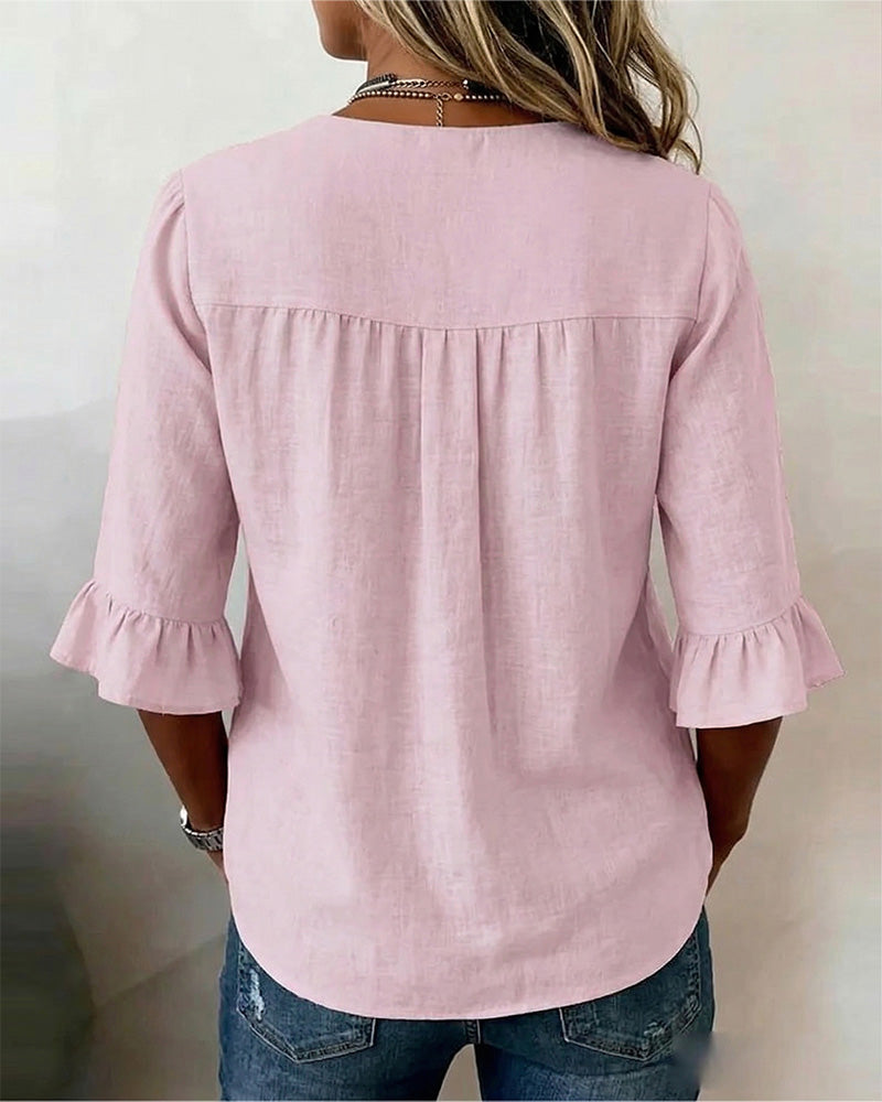 SOPHIA | LINEN BLEND BUTTON BLOUSE