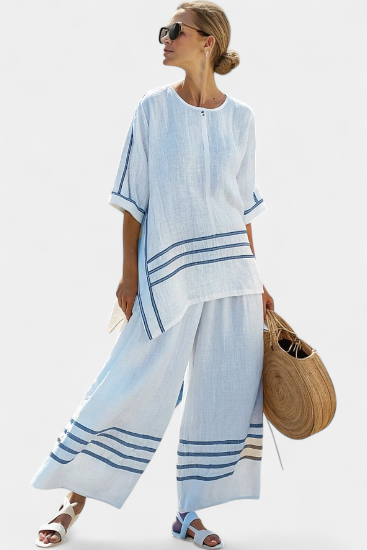 WYNRIC | SOPHISTICATED STRIPED ASYMMETRICAL TOP & BOLD TROUSERS