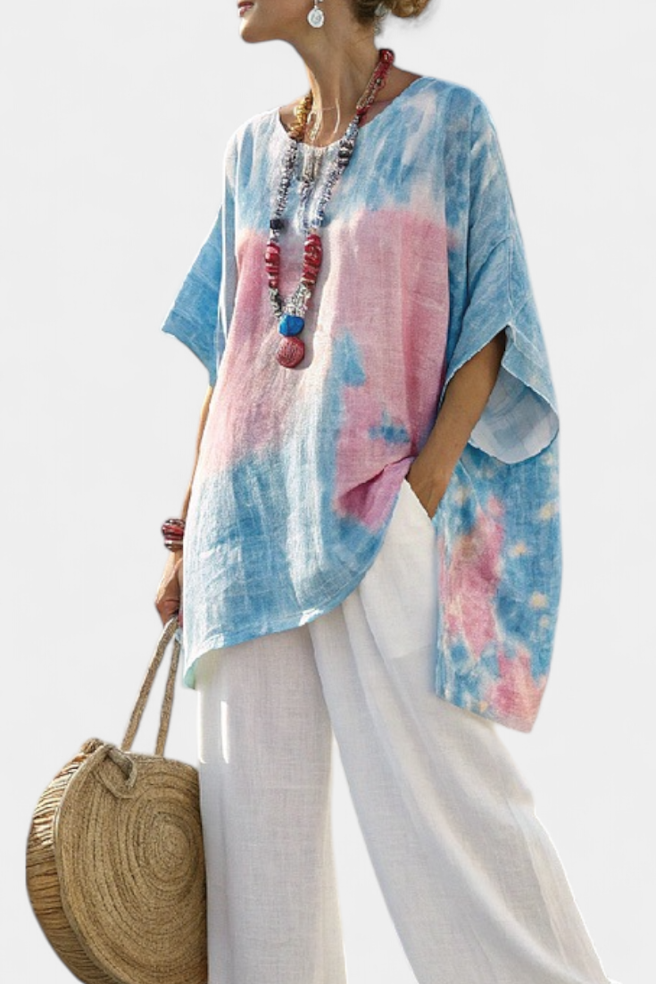 VANTREL | COMFORTABLE RELAXED LINEN TOP & STRIPED BAMBOO TROUSERS