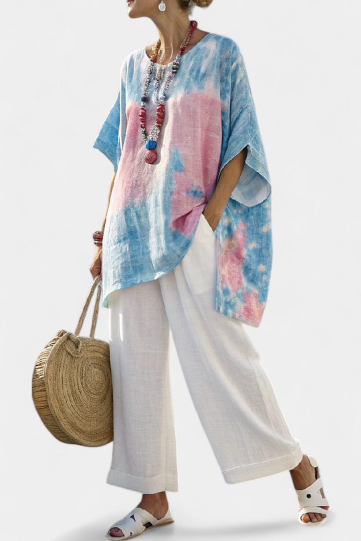 VANTREL | COMFORTABLE RELAXED LINEN TOP & STRIPED BAMBOO TROUSERS