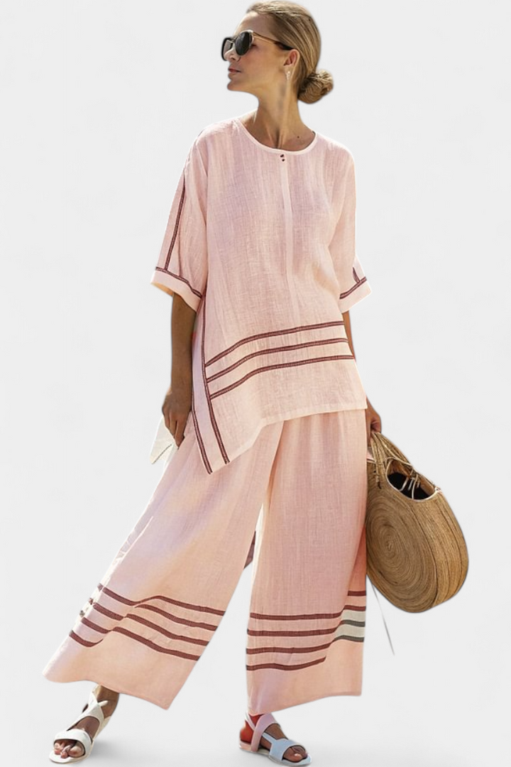 WYNRIC | SOPHISTICATED STRIPED ASYMMETRICAL TOP & BOLD TROUSERS