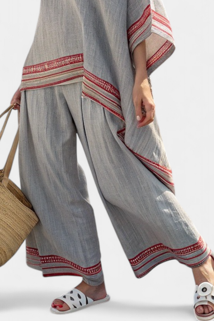 DAELRIC | SOPHISTICATED ASYMMETRICAL BLOUSE & ETHNIC WIDE-LEG TROUSERS