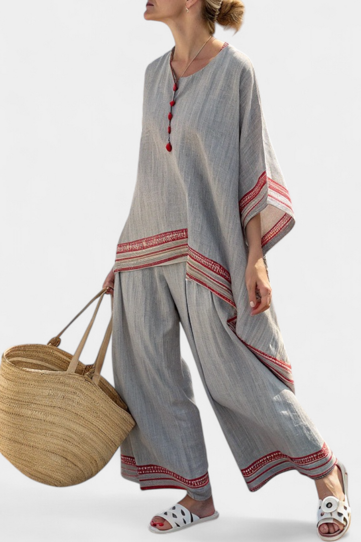 DAELRIC | SOPHISTICATED ASYMMETRICAL BLOUSE & ETHNIC WIDE-LEG TROUSERS