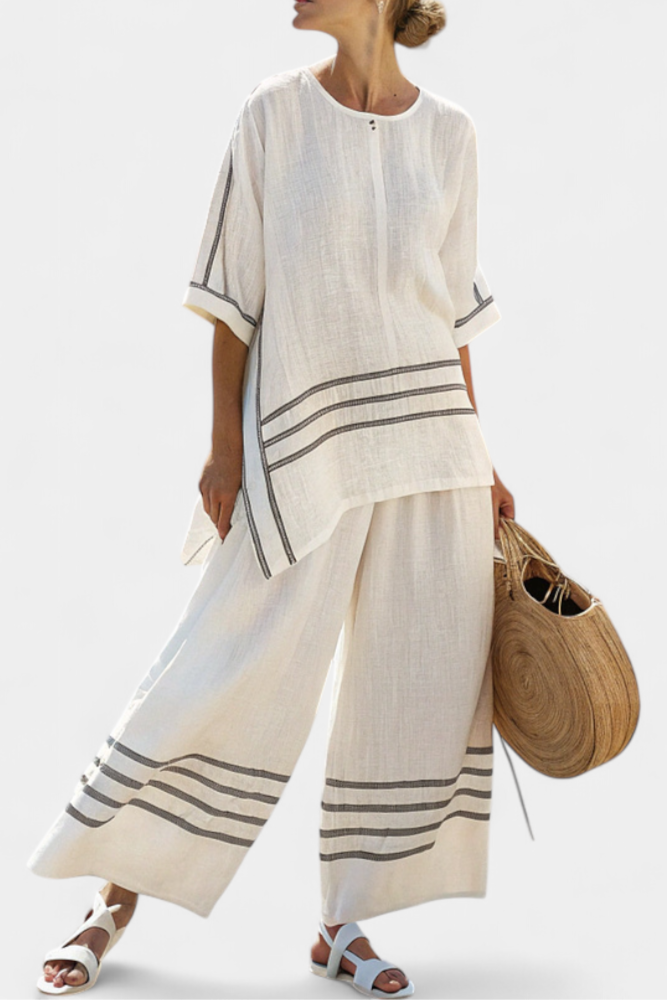 WYNRIC | SOPHISTICATED STRIPED ASYMMETRICAL TOP & BOLD TROUSERS
