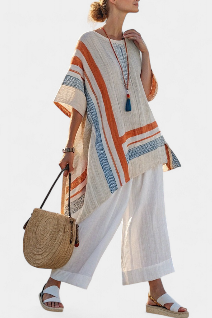 CAEVAN | SOPHISTICATED ASYMMETRICAL BLOUSE & WIDE-LEG LINEN TROUSERS