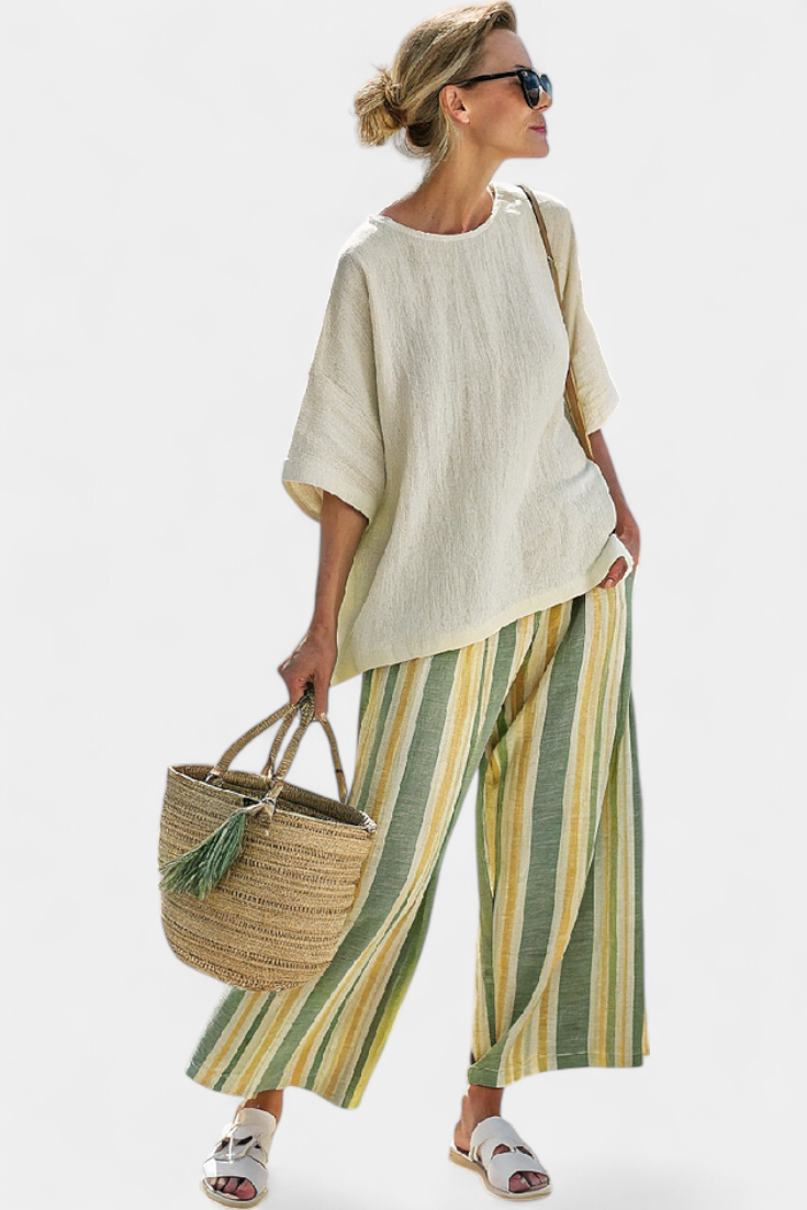 ELLOWYN | SOPHISTICATED TOP & STRIPED LINEN TROUSERS