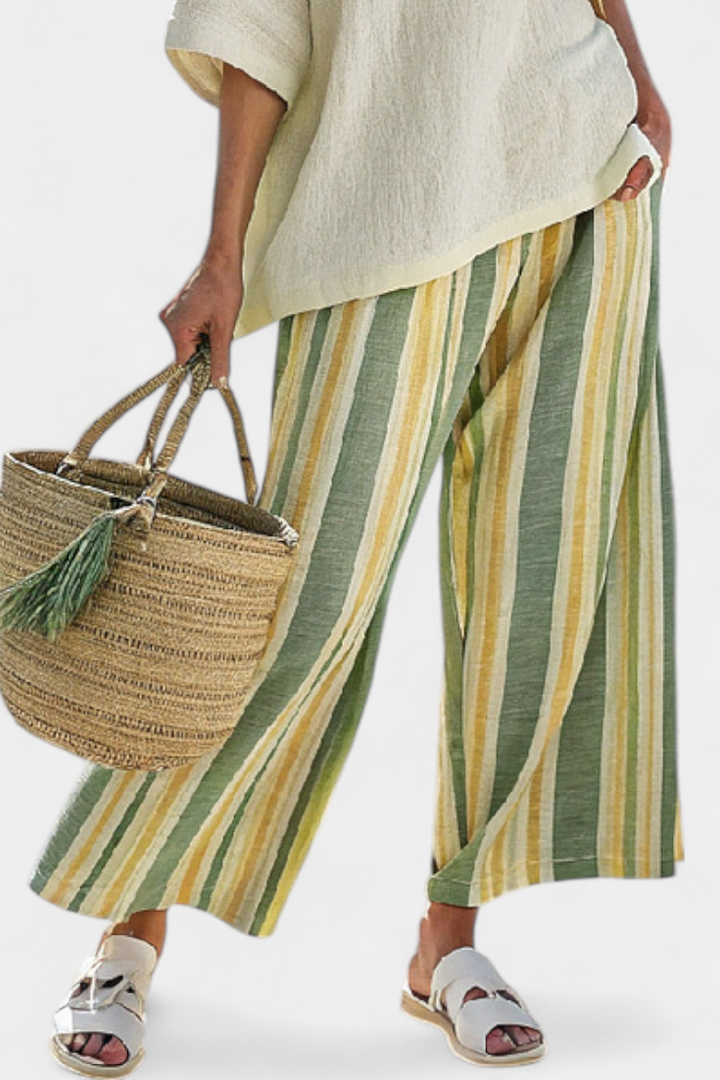 ELLOWYN | SOPHISTICATED TOP & STRIPED LINEN TROUSERS