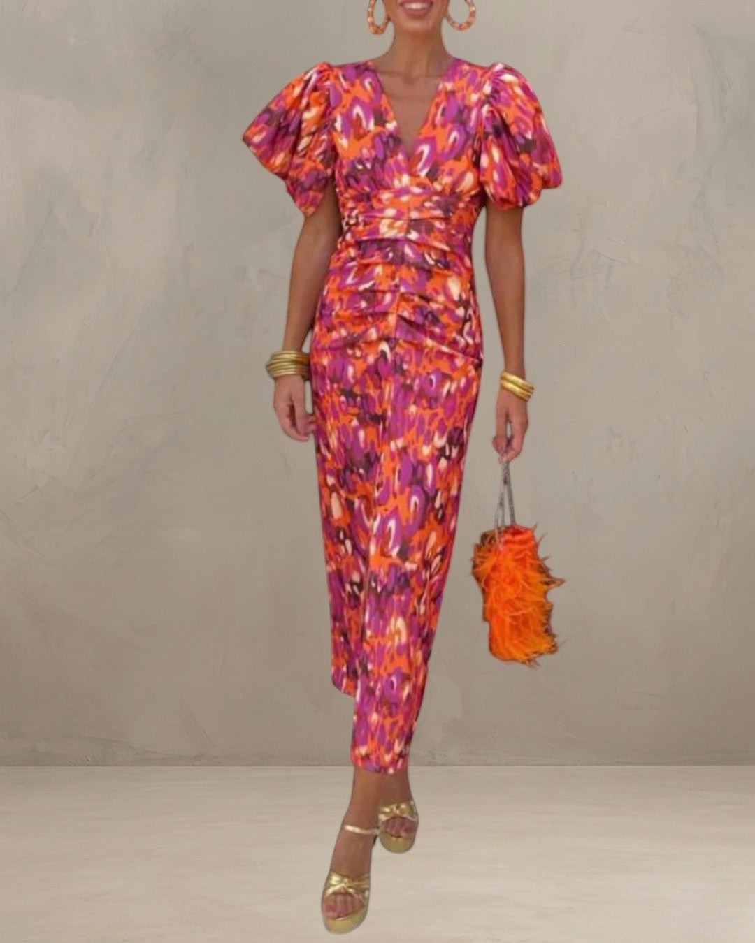 MIRANDA | VIVID PLEATED MIDI DRESS