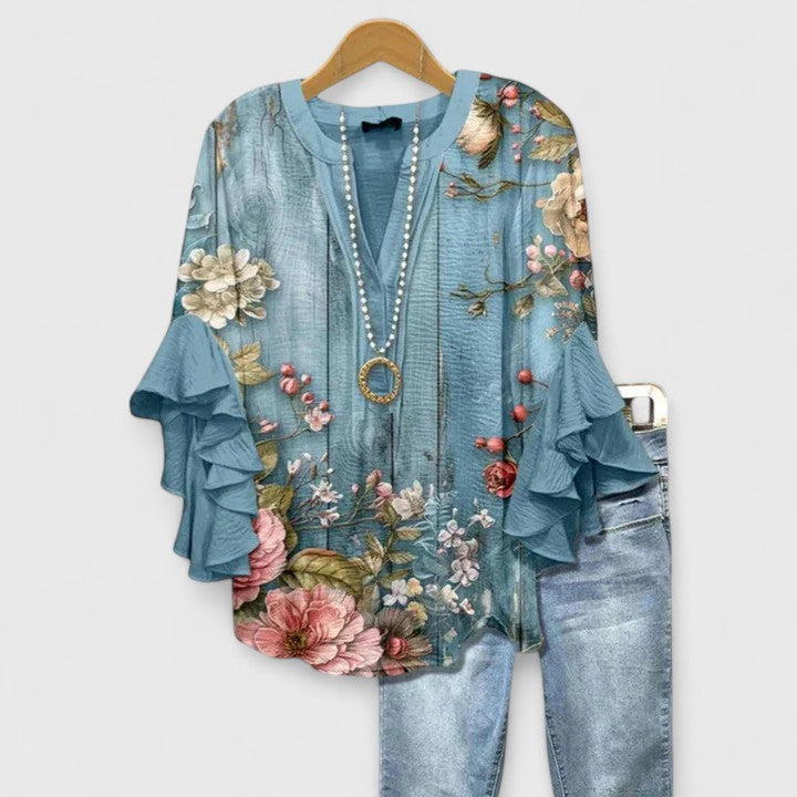 RUBY | FLORAL RUFFLE SLEEVE BLOUSE