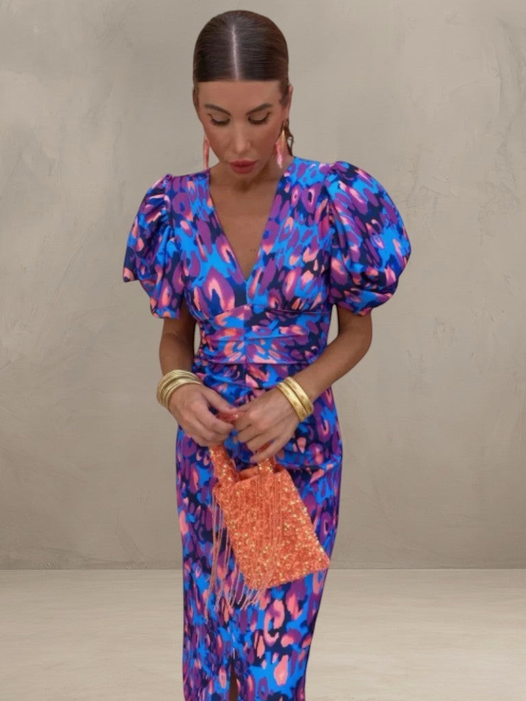 MIRANDA | VIVID PLEATED MIDI DRESS