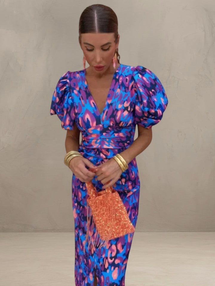 MIRANDA | VIVID PLEATED MIDI DRESS