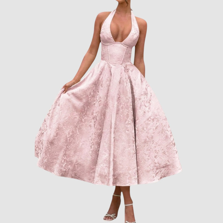VIOLAINE | EMBROIDERED HALTER EVENING DRESS
