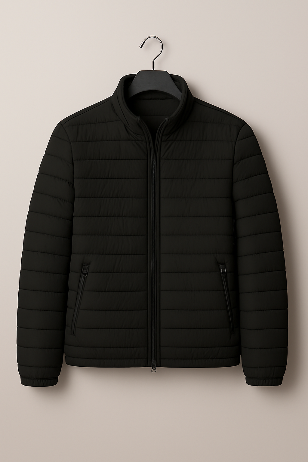 Men’s Jacket – Puffer-Look Finish, Slim Fit & Stand Collar Comfort