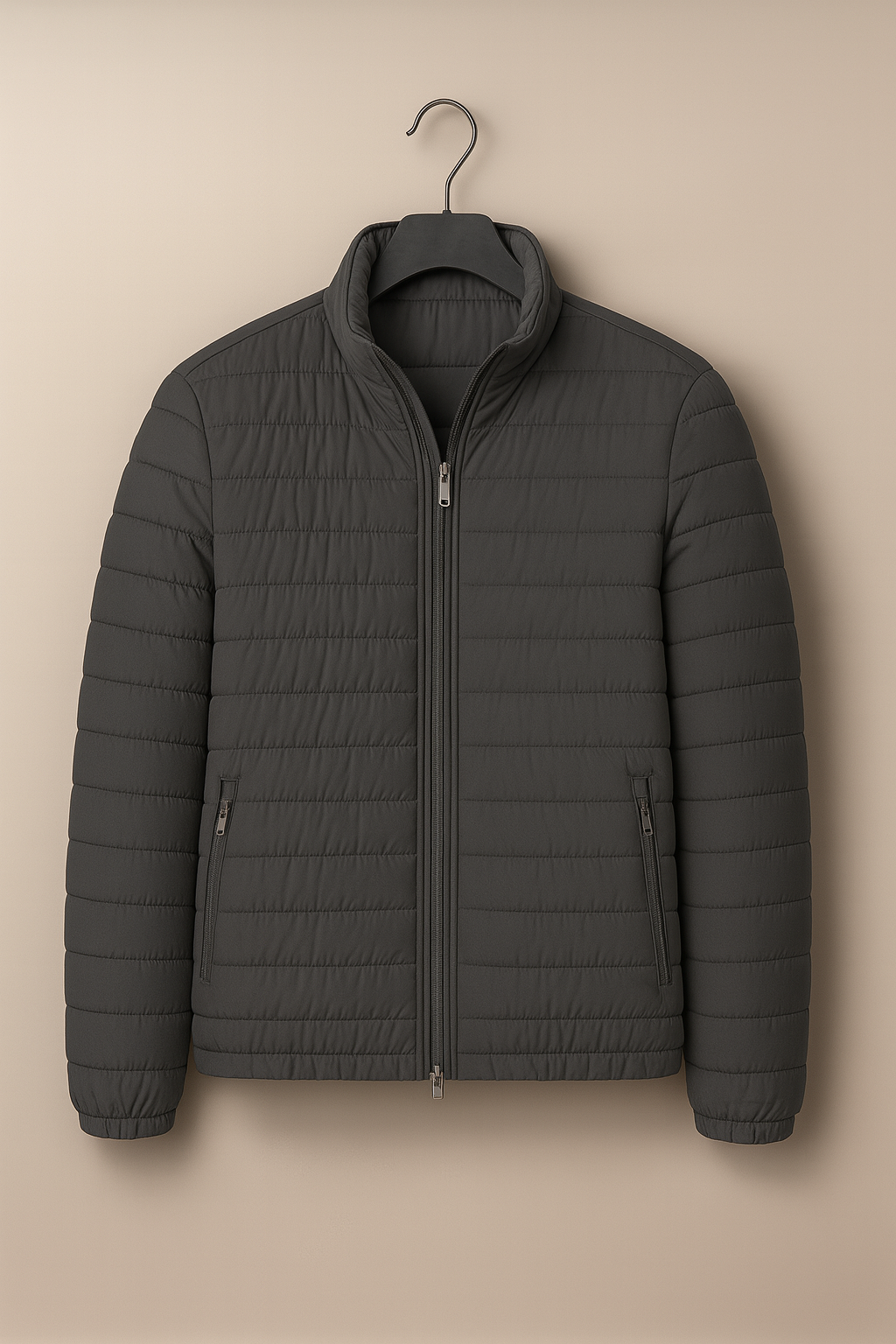 Men’s Jacket – Puffer-Look Finish, Slim Fit & Stand Collar Comfort