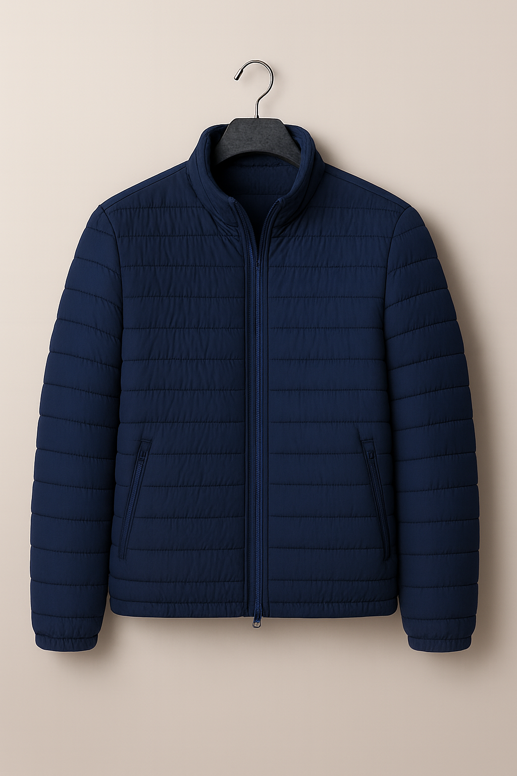 Men’s Jacket – Puffer-Look Finish, Slim Fit & Stand Collar Comfort