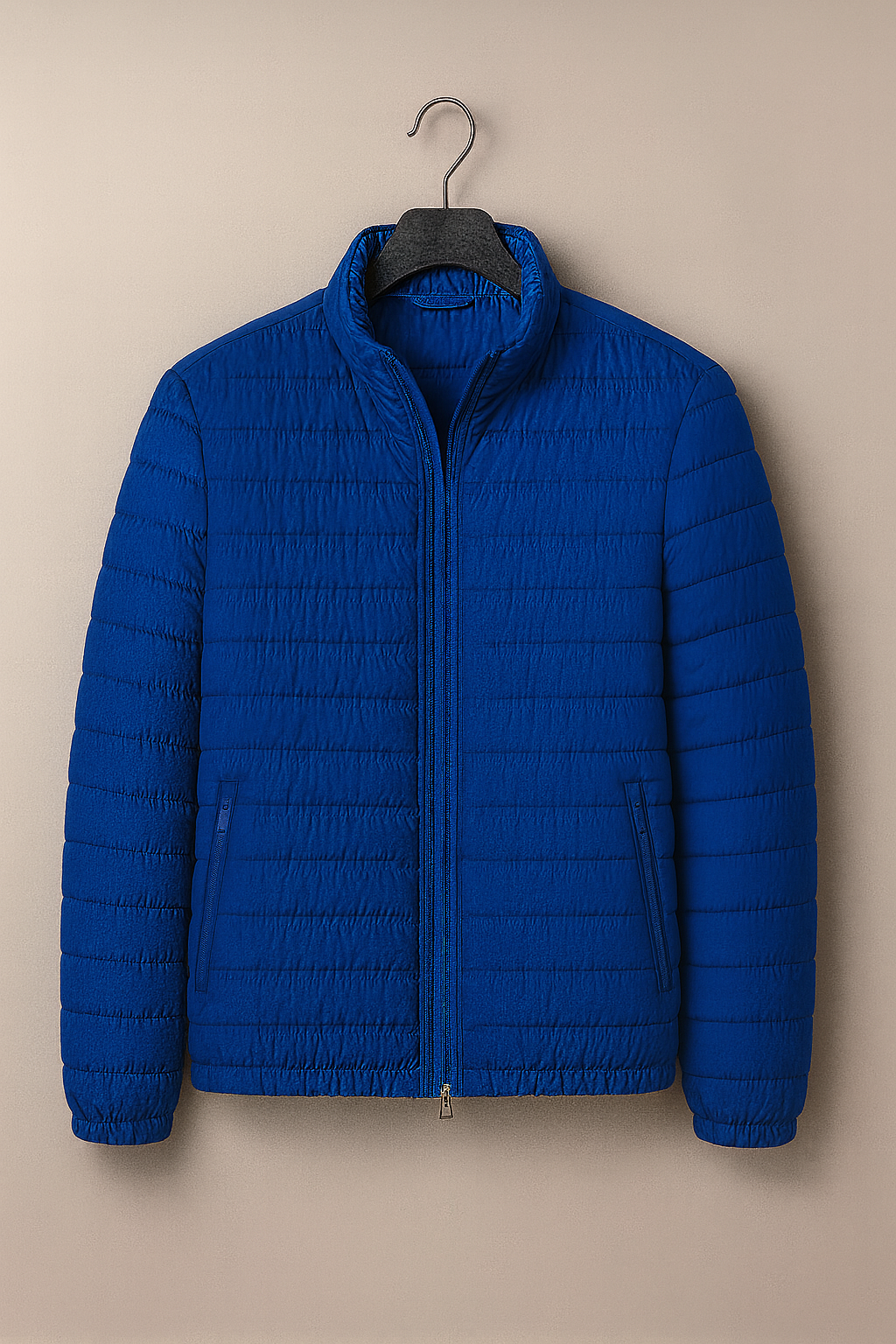 Men’s Jacket – Puffer-Look Finish, Slim Fit & Stand Collar Comfort