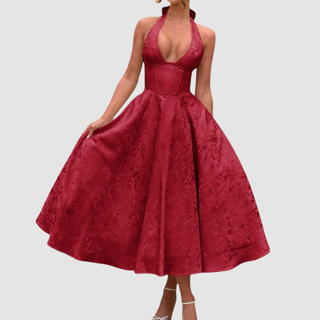 VIOLAINE | EMBROIDERED HALTER EVENING DRESS