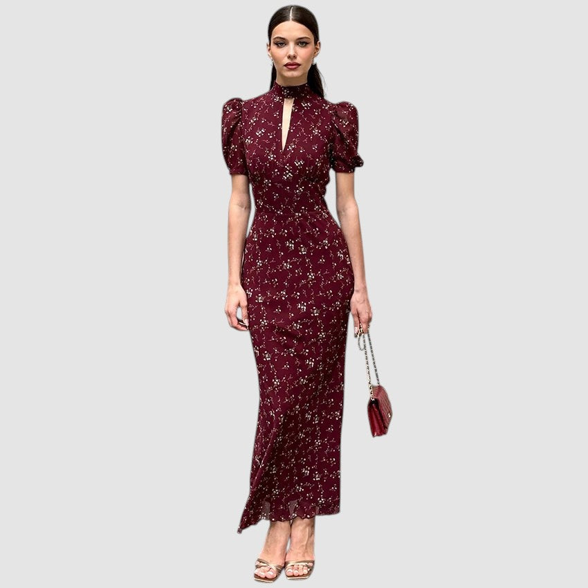 DIANE | PRINTED HIGH-NECK MAXI DRESS