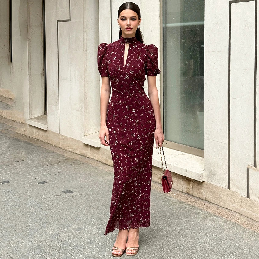 DIANE | PRINTED HIGH-NECK MAXI DRESS