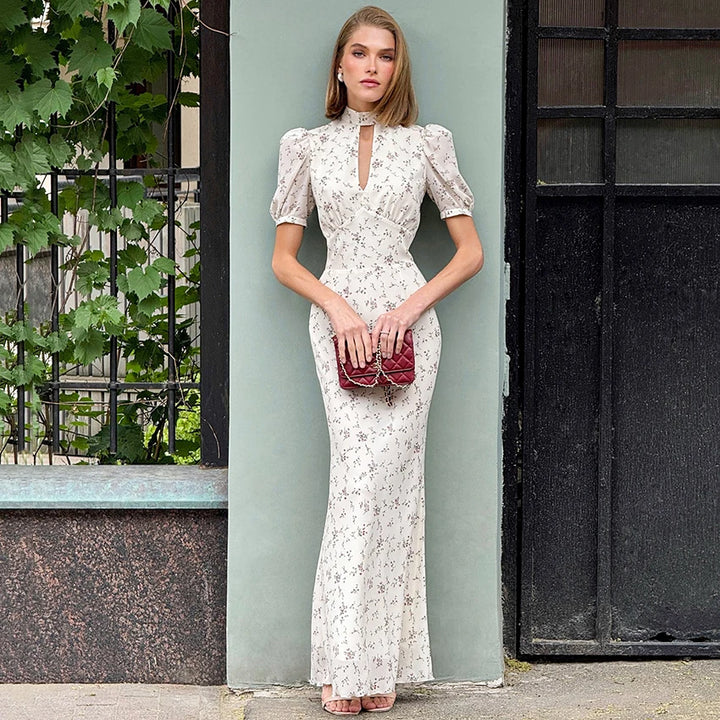 DIANE | PRINTED HIGH-NECK MAXI DRESS