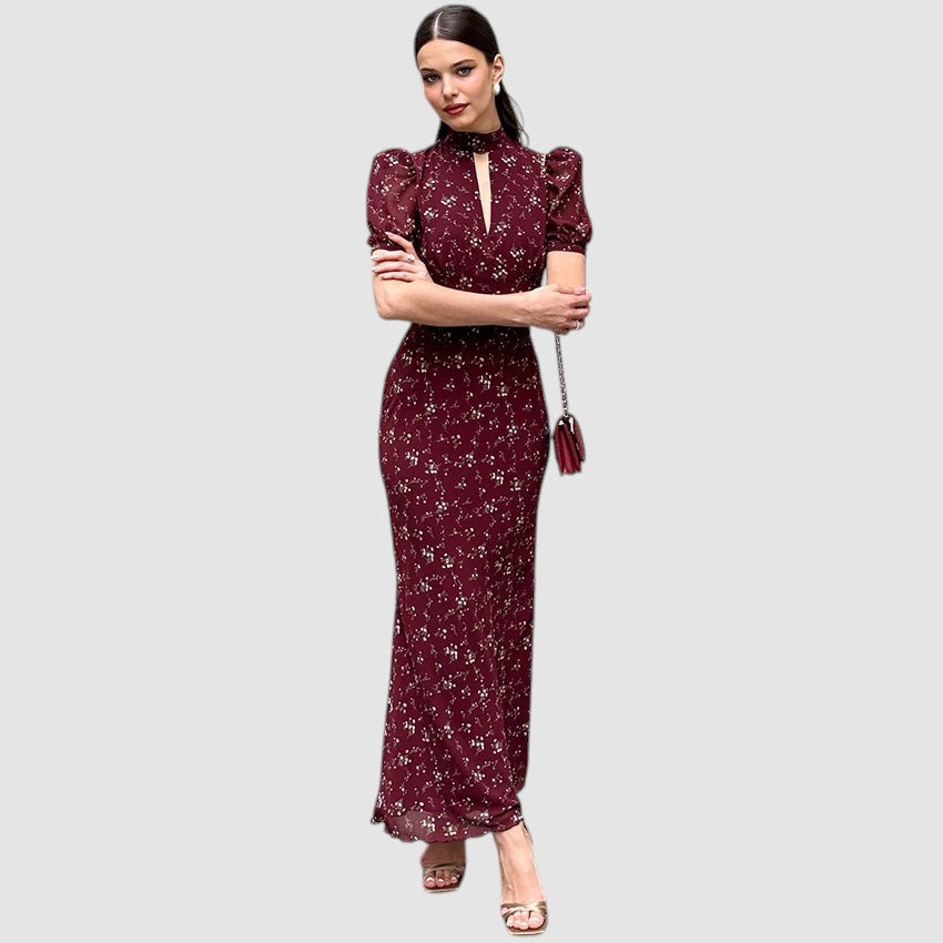 DIANE | PRINTED HIGH-NECK MAXI DRESS