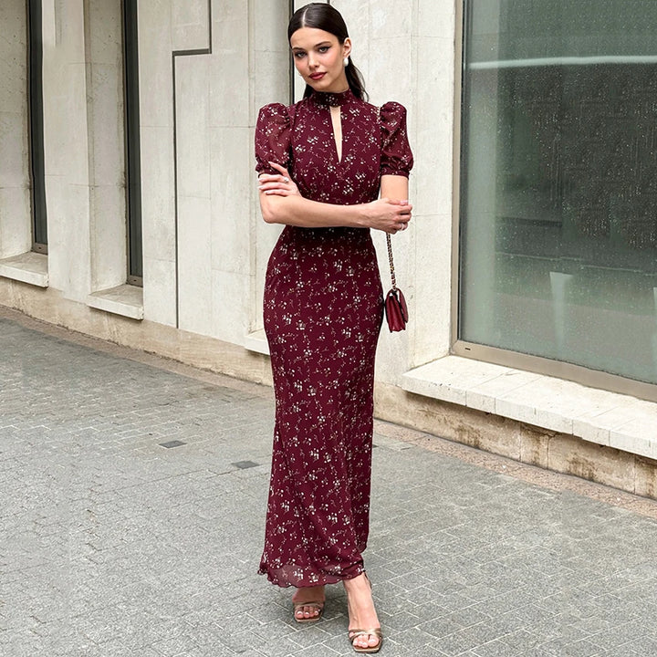 DIANE | PRINTED HIGH-NECK MAXI DRESS