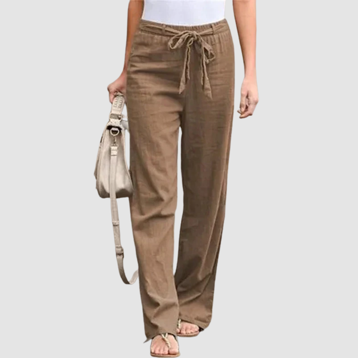 ELVARA | COTTON LINEN STRAIGHT-LEG TROUSERS