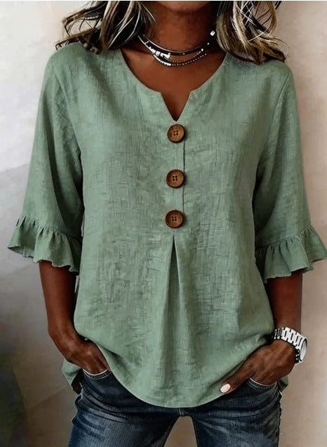 SOPHIA | LINEN BLEND BUTTON BLOUSE
