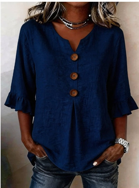 SOPHIA | LINEN BLEND BUTTON BLOUSE