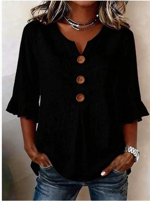 SOPHIA | LINEN BLEND BUTTON BLOUSE