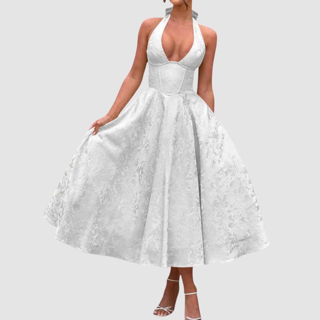 VIOLAINE | EMBROIDERED HALTER EVENING DRESS