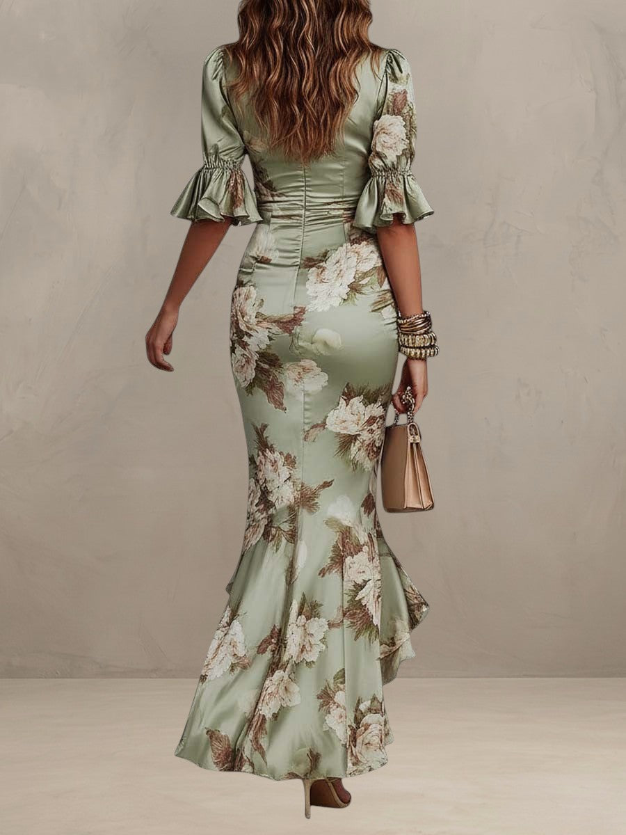 VALENTINA - FLORAL SATIN MIDI DRESS