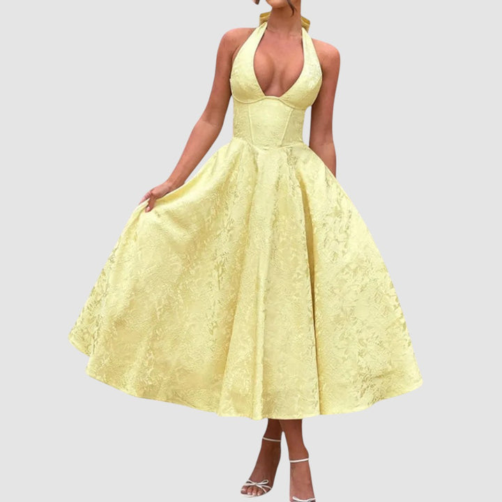 VIOLAINE | EMBROIDERED HALTER EVENING DRESS