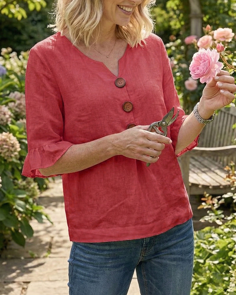 SOPHIA | LINEN BLEND BUTTON BLOUSE