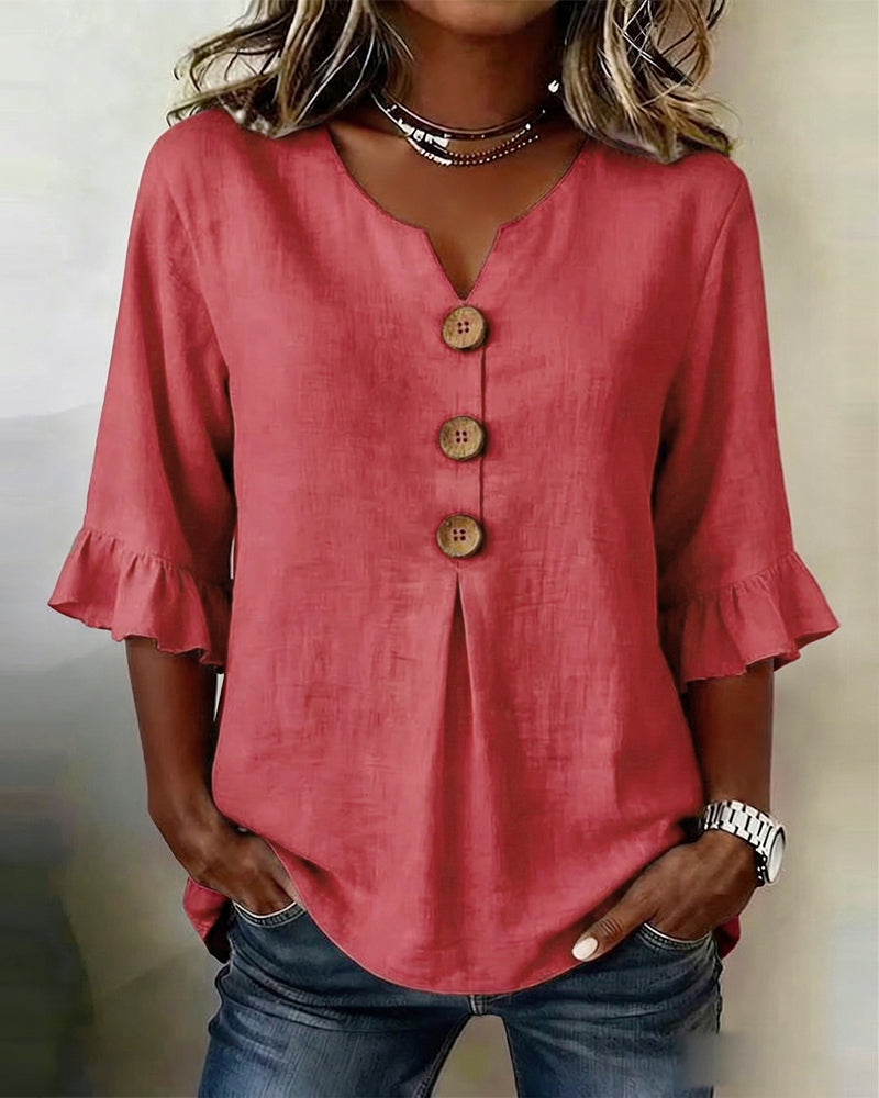 SOPHIA | LINEN BLEND BUTTON BLOUSE