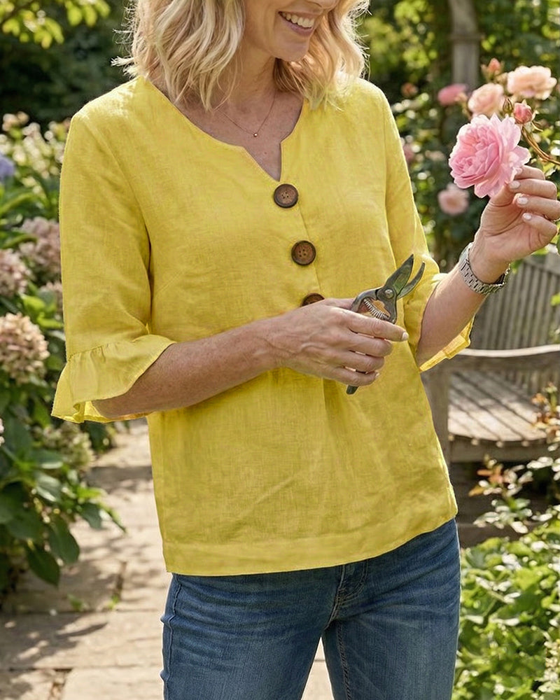 SOPHIA | LINEN BLEND BUTTON BLOUSE