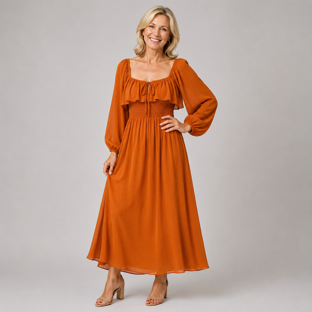 MARGOT | SQUARE NECK CHIFFON MAXI DRESS