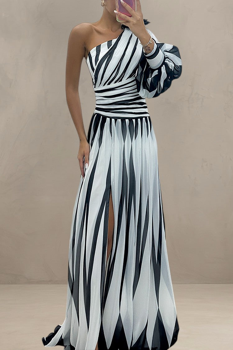 HAZEL | ELEGANT STRIPED MAXI DRESS WITH ONE SHOULDER