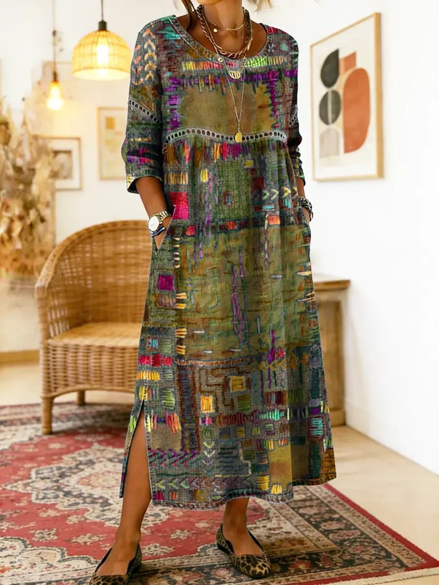 MANUELA | DENIM DRESS WITH ETHNIC PATCHWORK